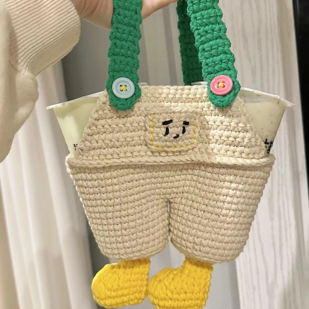 DIY手工编织古茗背带裤奶茶包同款可爱手提包包自制毛线团材料包