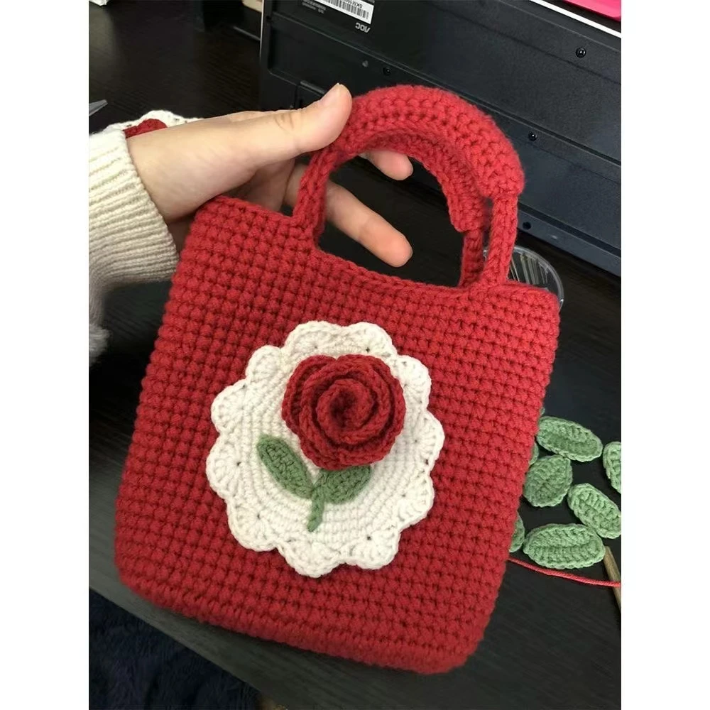 新手初学手工编织DIY材料包毛线钩针复古玫瑰手提包零钱包手机包