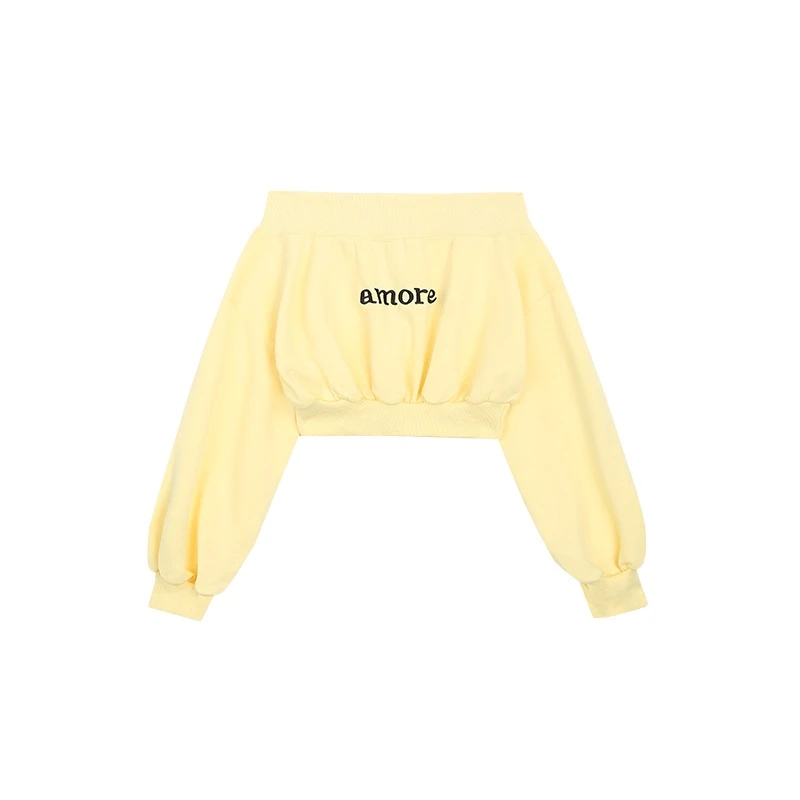 一字领露肩卫衣女早秋新款时尚纯欲性感辣妹小个子百搭短款上衣