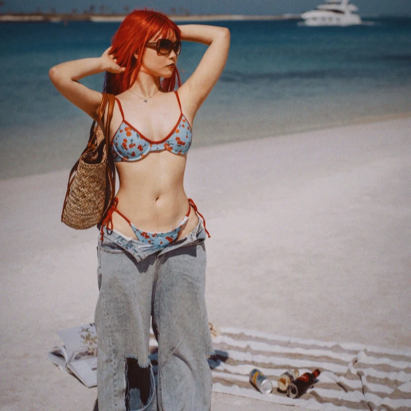 两件套泳衣比基尼直播间拍一物一图蕾丝泳装性感女士聚拢欧美小胸