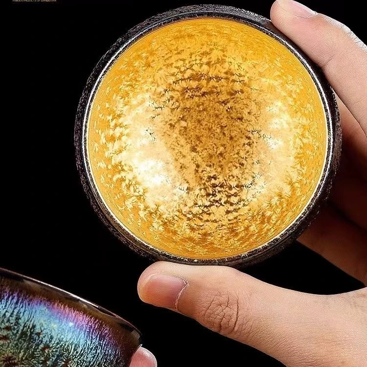 七彩孔雀人杯24k纯金茶盏建盏3279