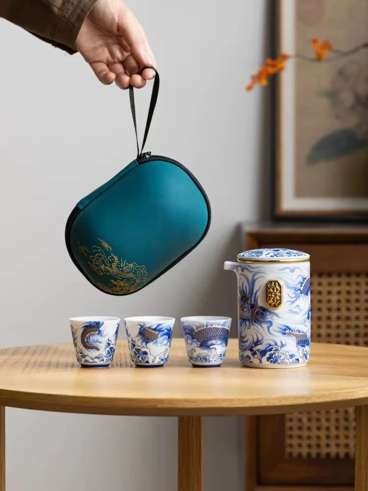 新龙年便携包旅行茶具套装户外一壶三杯3597