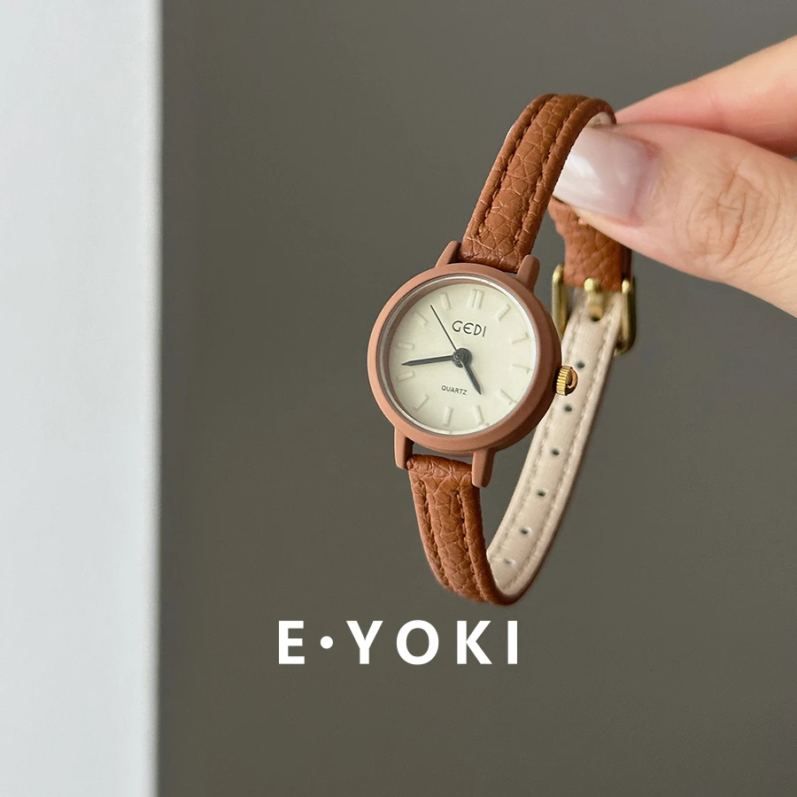 328号 歌迪马卡龙焦糖色小巧精致石英女款小众简约气质复古手表女