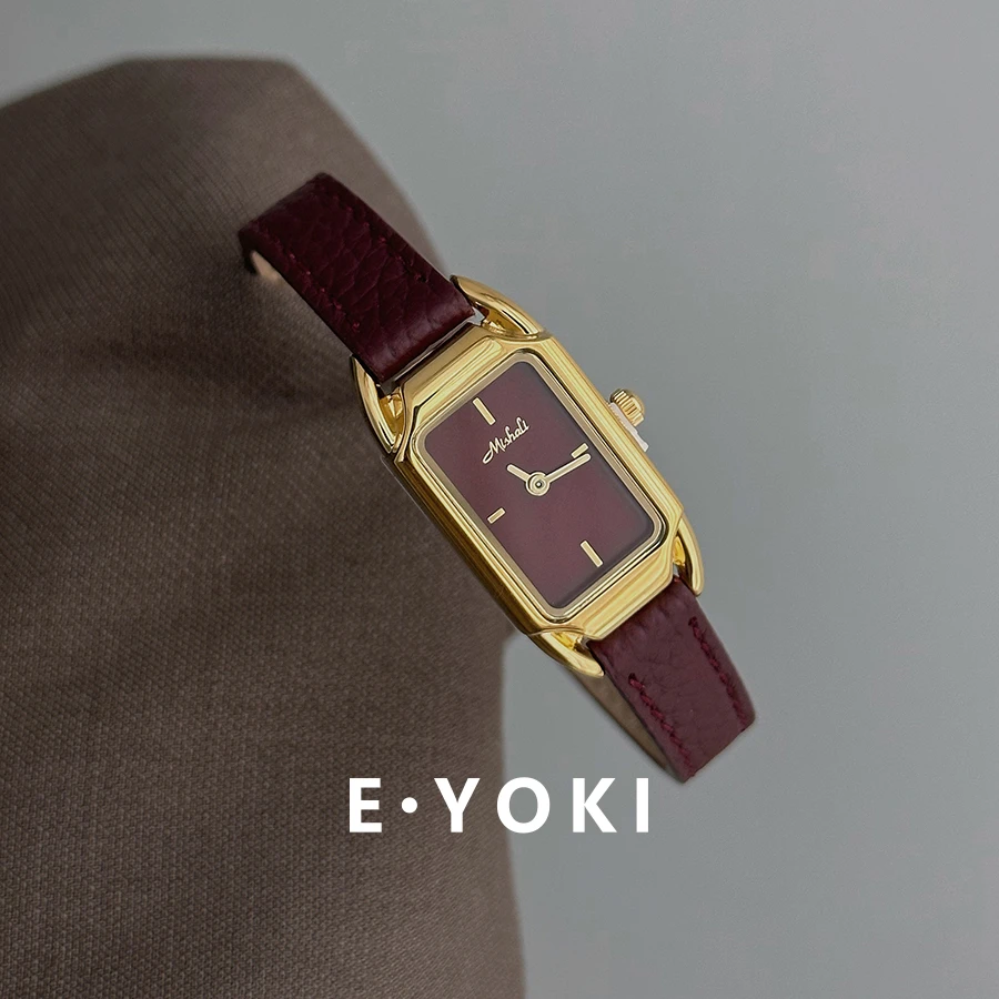 96号 Mishali安可拉红真皮小巧精致女士小众轻奢简约高级感手表女