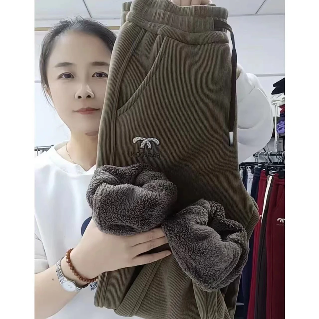 雪尼尔加绒加厚束脚女休闲裤2024冬季新款时尚女裤保暖高腰洋气