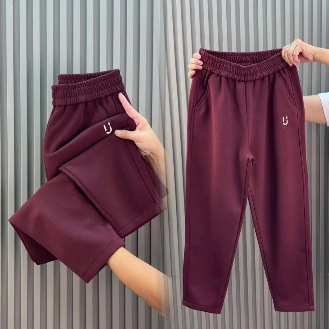 欧货2025秋冬新款洋气加厚加绒休闲裤女小个子高腰宽松显瘦哈伦裤