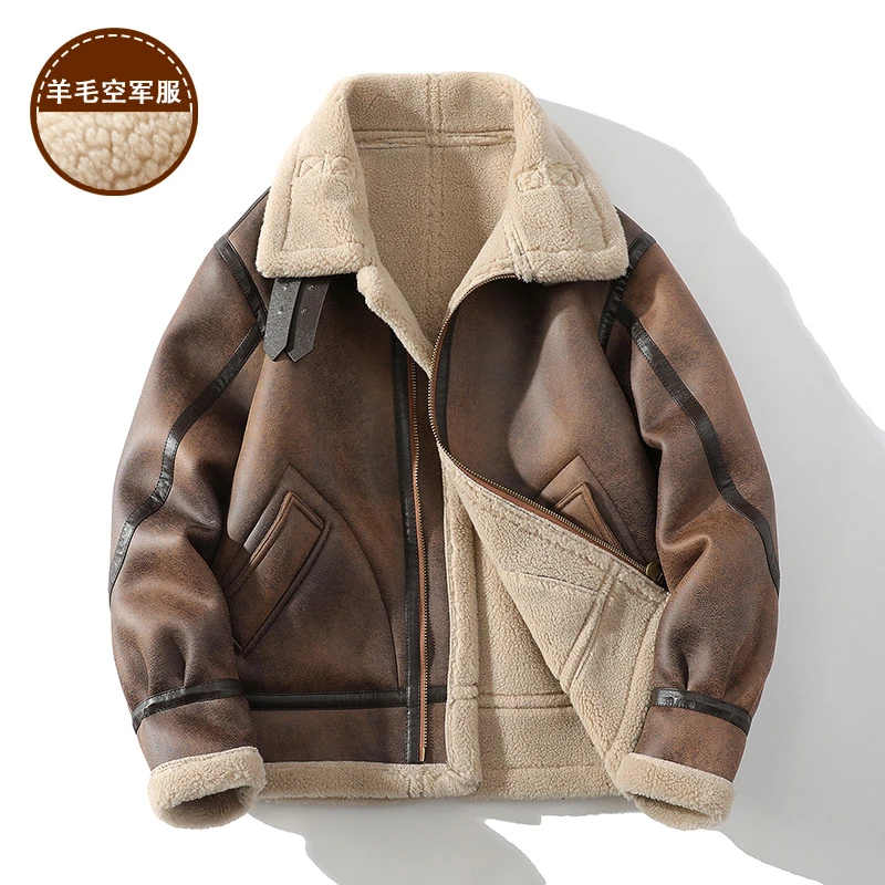 tangtuan/唐团海宁冬季男士空军服机车服外衣加绒绵羊毛夹克外套D