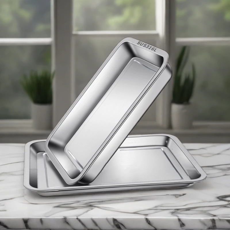 食品级316不锈钢托盘家用长方形加厚烤鱼盘商用烧烤方盘子蒸饭盆