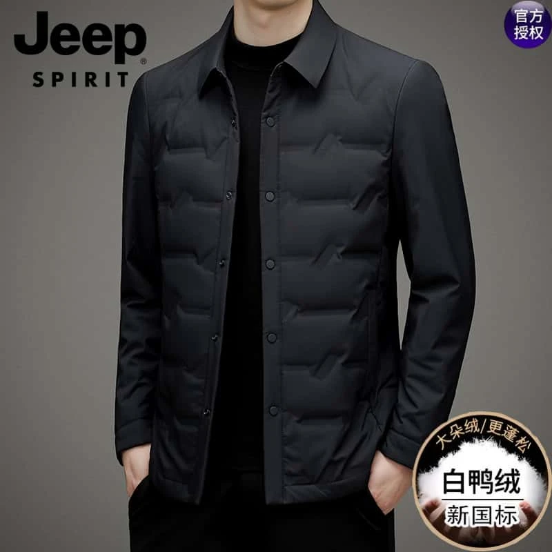 Jeep吉普羽绒服白鸭绒男装轻薄款商务外套秋冬季新款翻领男士夹克