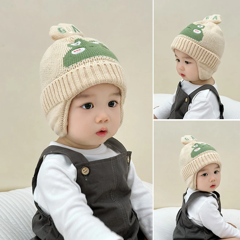 婴儿帽子秋冬款男宝秋季护耳帽婴幼儿针织帽冬天宝宝冬季儿童男孩