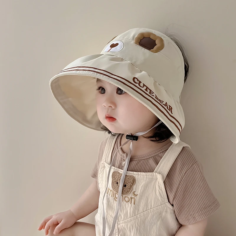 儿童防晒帽子夏季薄款大帽檐防紫外线遮阳空顶帽男女潮卡通防晒帽