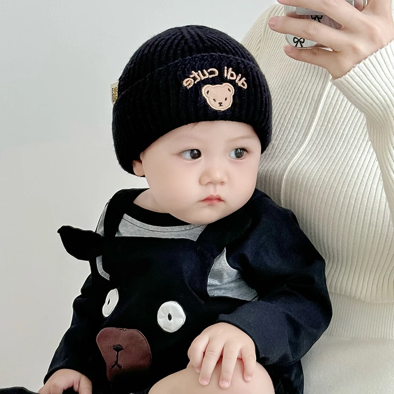 婴儿护耳帽秋冬季洋气瓜皮帽男宝毛线帽小月龄婴幼儿宝宝针织帽子