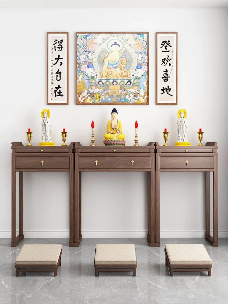 新中式木供桌香案家用老榆木黑胡桃木佛台供奉台小贡台