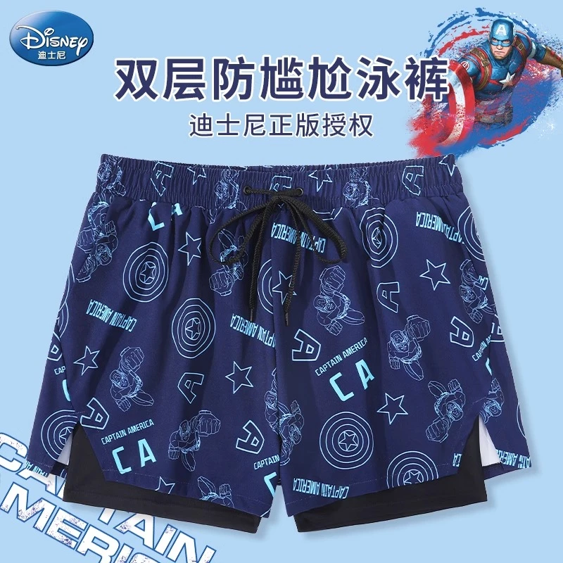 迪士尼游泳裤男士防尴尬2023新款泳帽泳镜三件套专业套装宽松装备