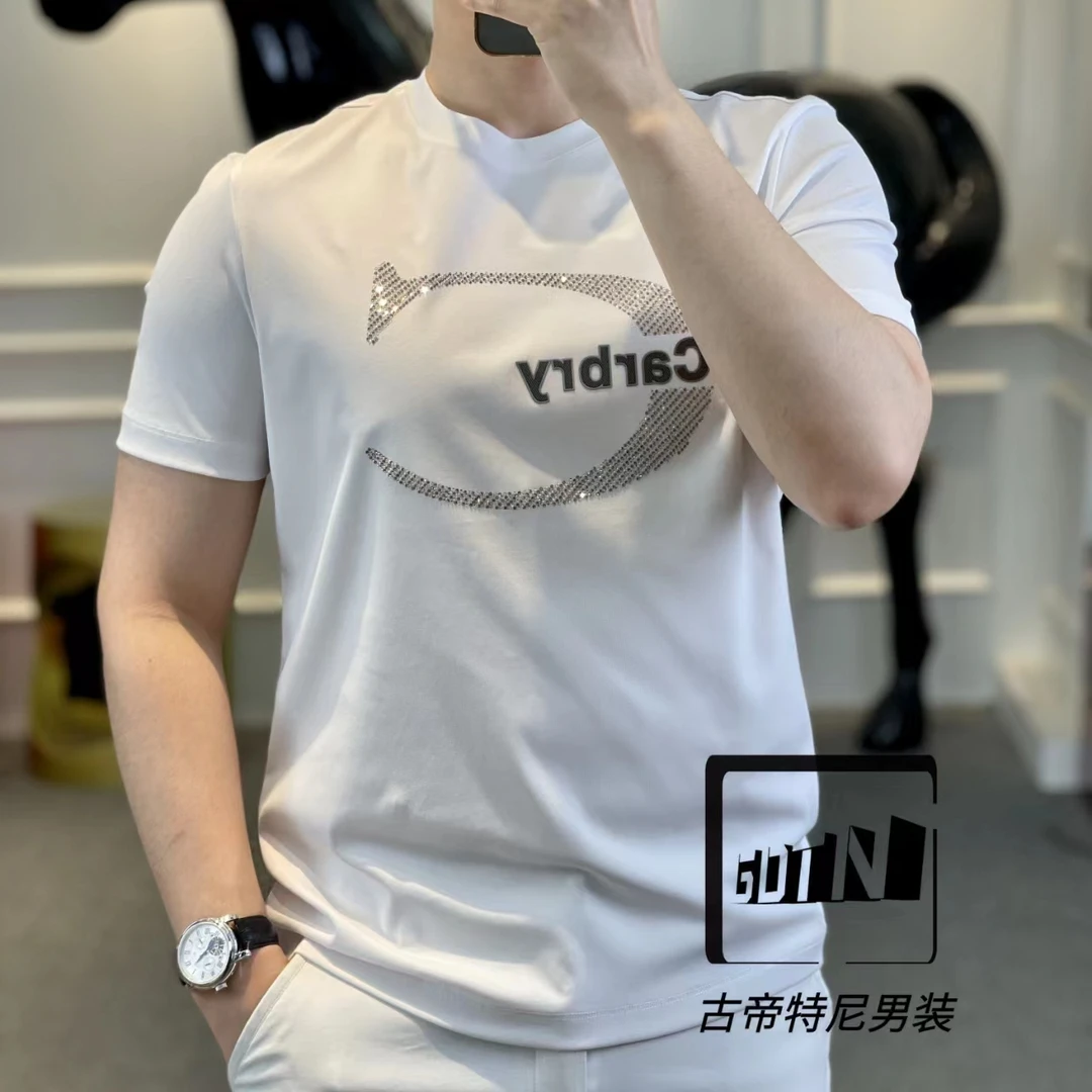 <古帝特尼>新款男士潮流高定欧货时尚百搭修身烫钻圆领短袖Z+5536