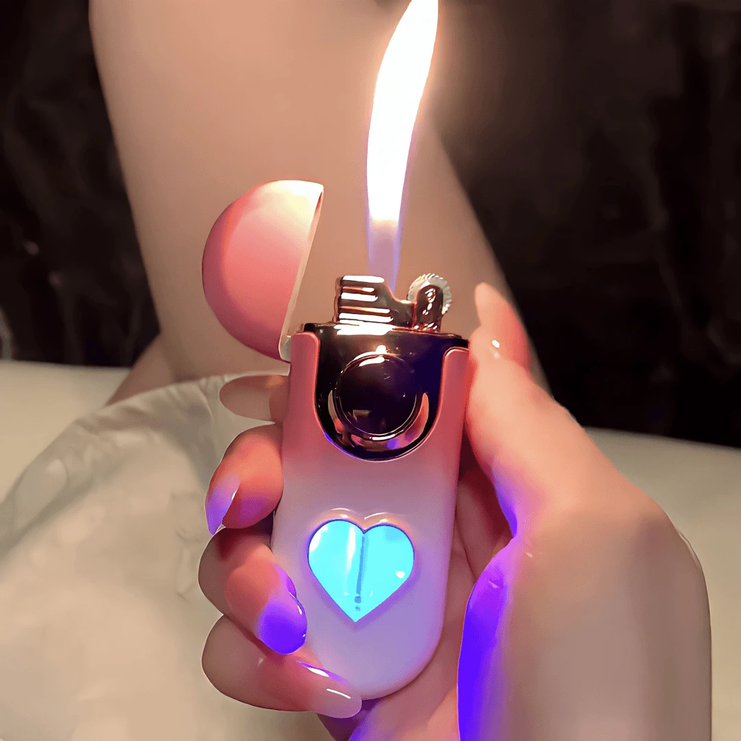 爱心打火机网红ins女生防风创意双火转换点烟器送男友老公情人节