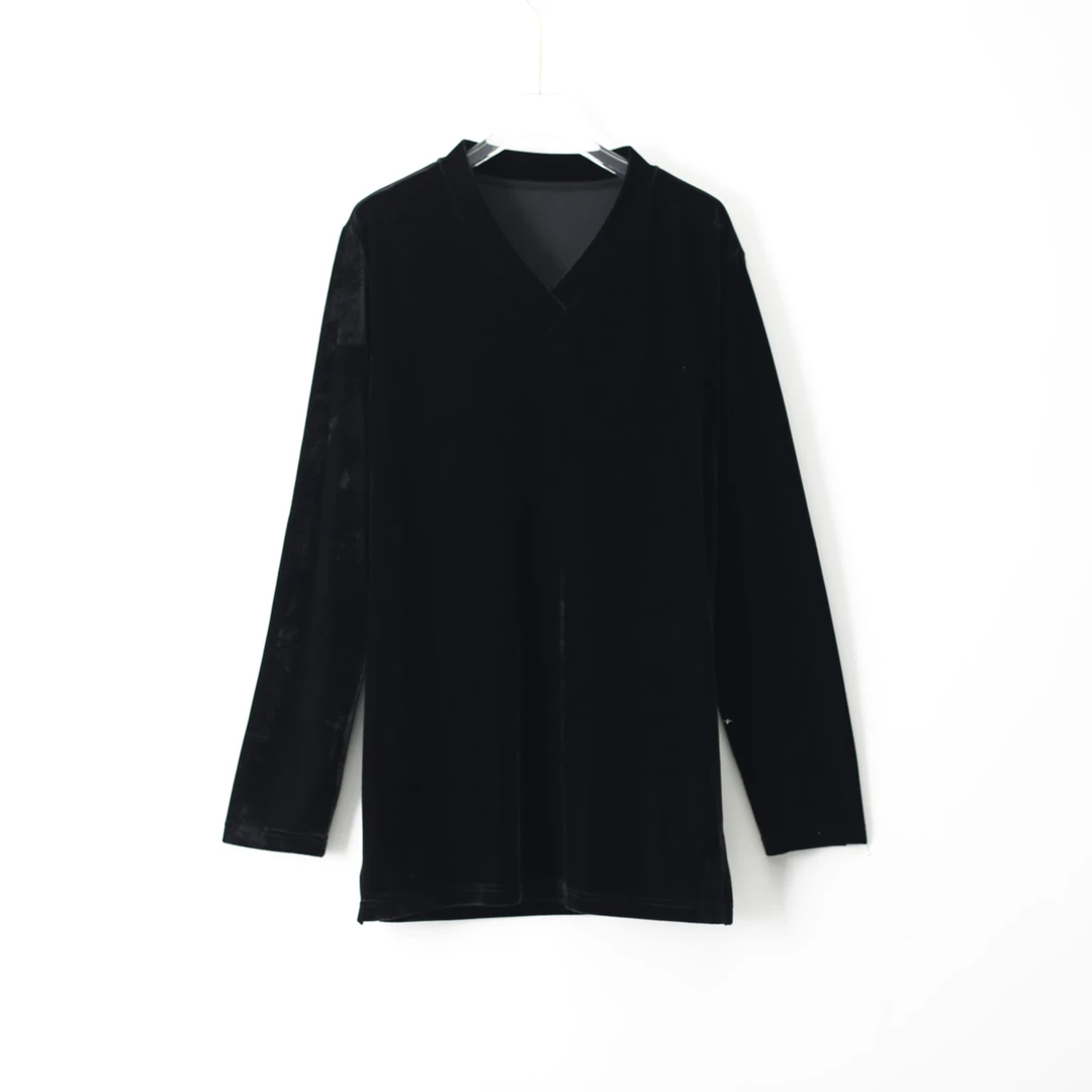 S230973 V领长袖中长款秋冬宽松显瘦打底大码女装衬衣时尚衬衫