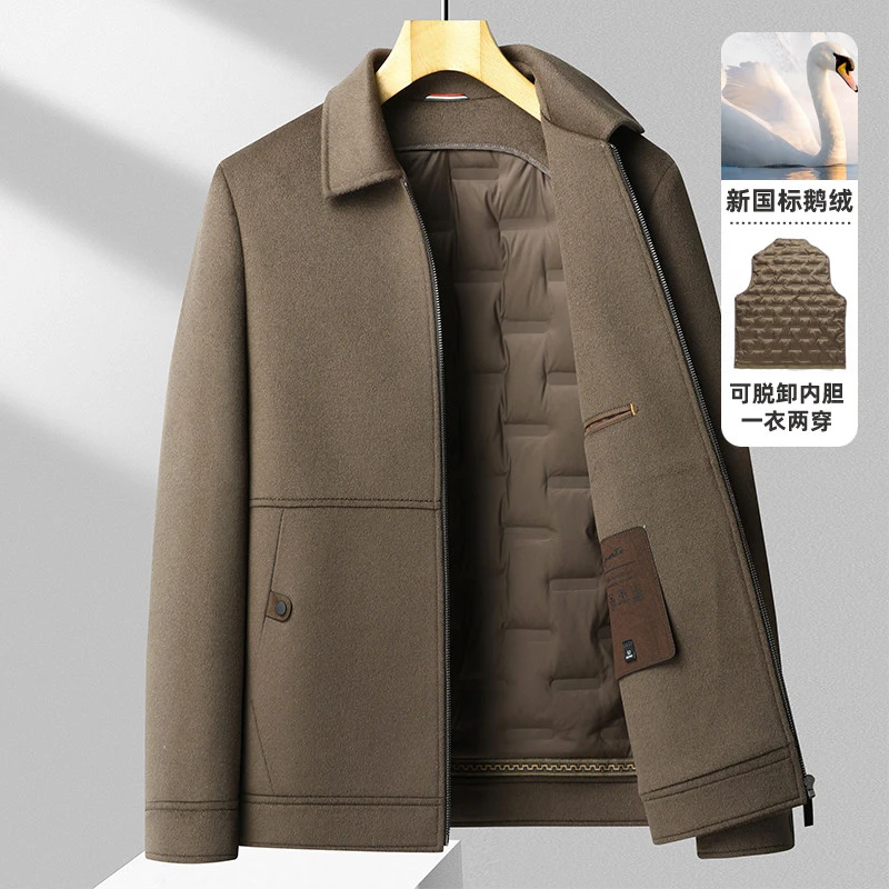 羊毛呢子男外套短款可拆卸内胆新款休闲手工双面呢夹克男加厚冬季