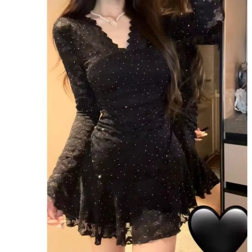 XIE6 法式辣妹风收腰蕾丝连衣裙765