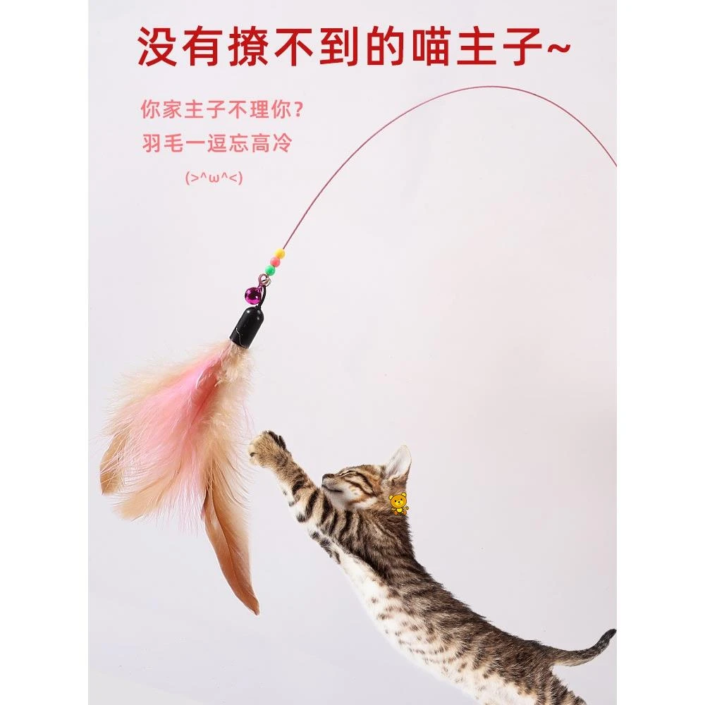 逗猫棒咬不烂猫玩具铃铛羽毛自嗨解闷逗猫神器耐咬钢丝长杆自动宠