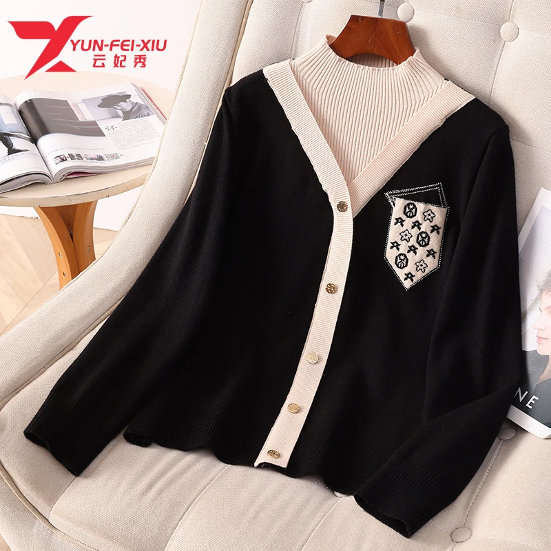 云妃秀大码女装针织衫时尚休闲胖MM假两件半高领宽松显瘦百搭5062