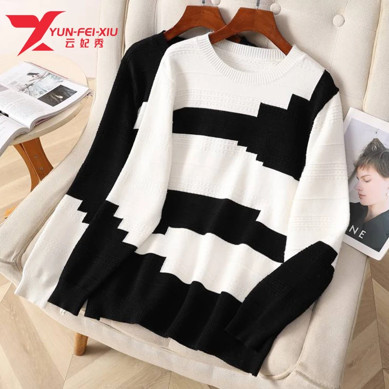 云妃秀大码女装针织衫休闲气质百搭撞色胖mm简约毛衣时尚显瘦5063