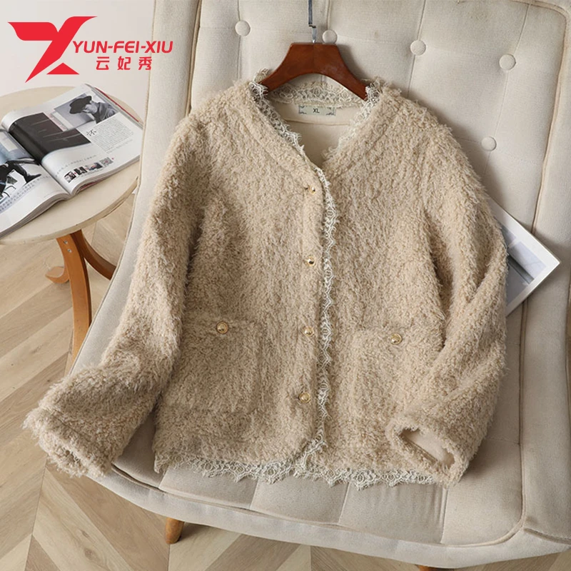 云妃秀大码女装外套时尚休闲小香风蕾丝拼接百搭韩版通勤12052