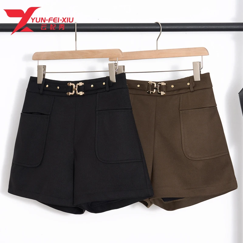 云妃秀大码女装短裤简约休闲百搭毛呢时尚胖MM修身显瘦遮肉19530