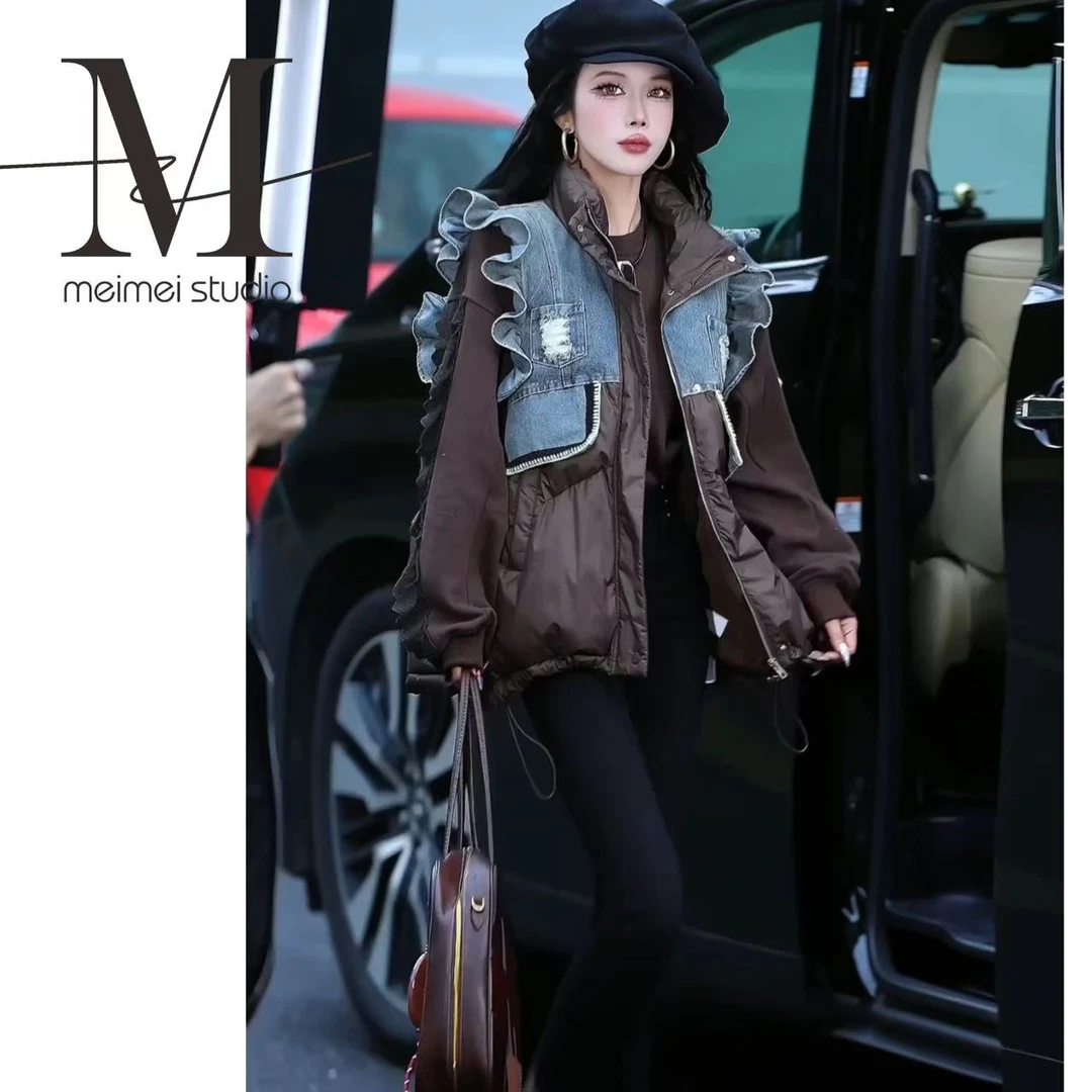 时尚休闲设计师水洗新款气质无袖牛仔马甲上衣1031-31161608