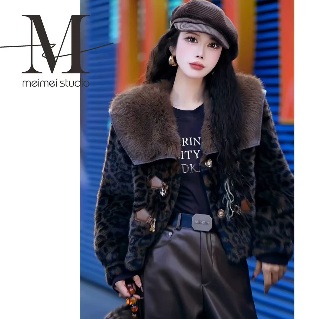 秋季设计师秋冬潮流百搭豹纹毛毛外套1031-31061284