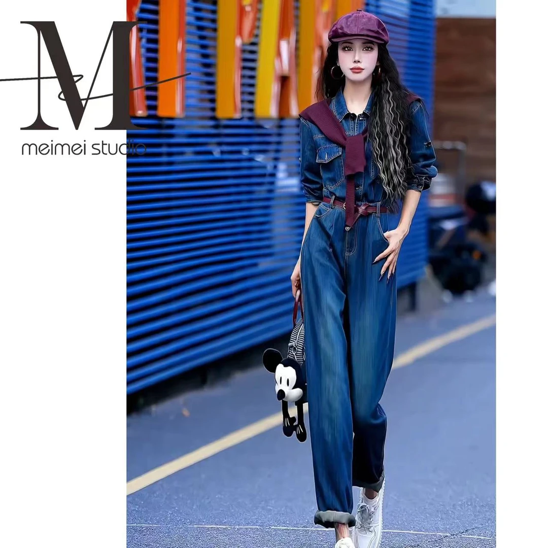 新款宽松设计感秋季百搭高端披肩款潮流牛仔连体裤1031- 30960942