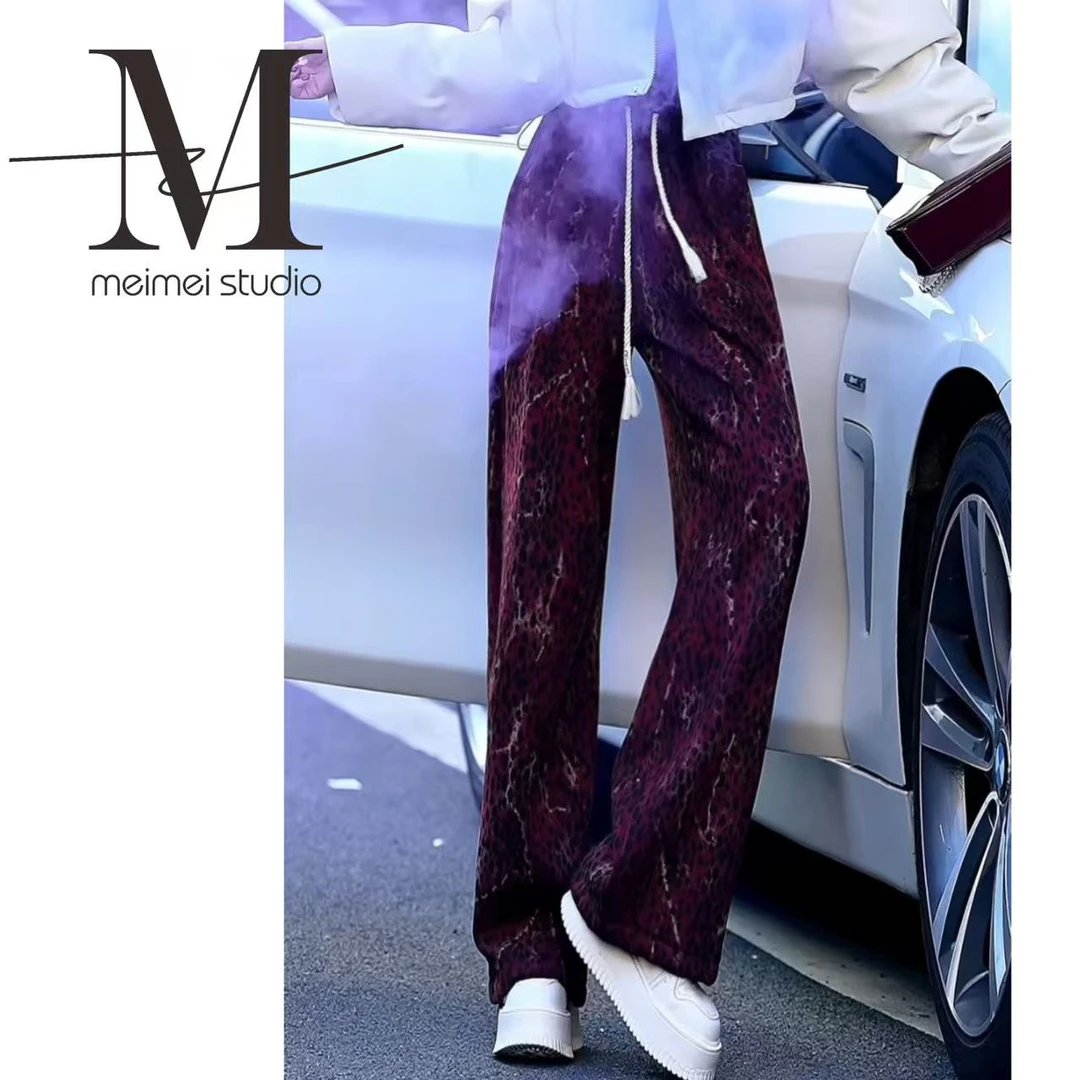 秋季欧货新款百搭时尚豹纹阔腿休闲裤548-31161602