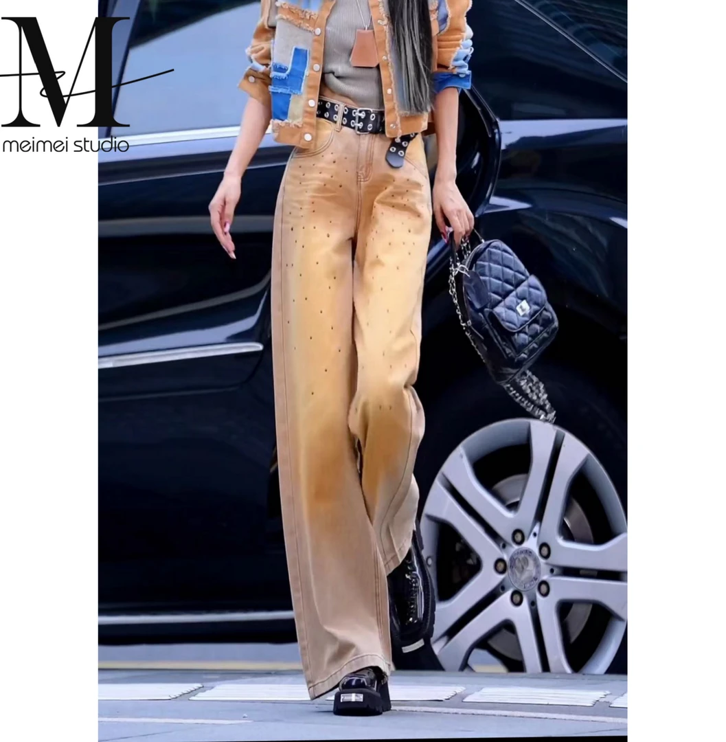 新款时尚设计师重工网红百搭高端直筒钉珠牛仔裤686-30860182