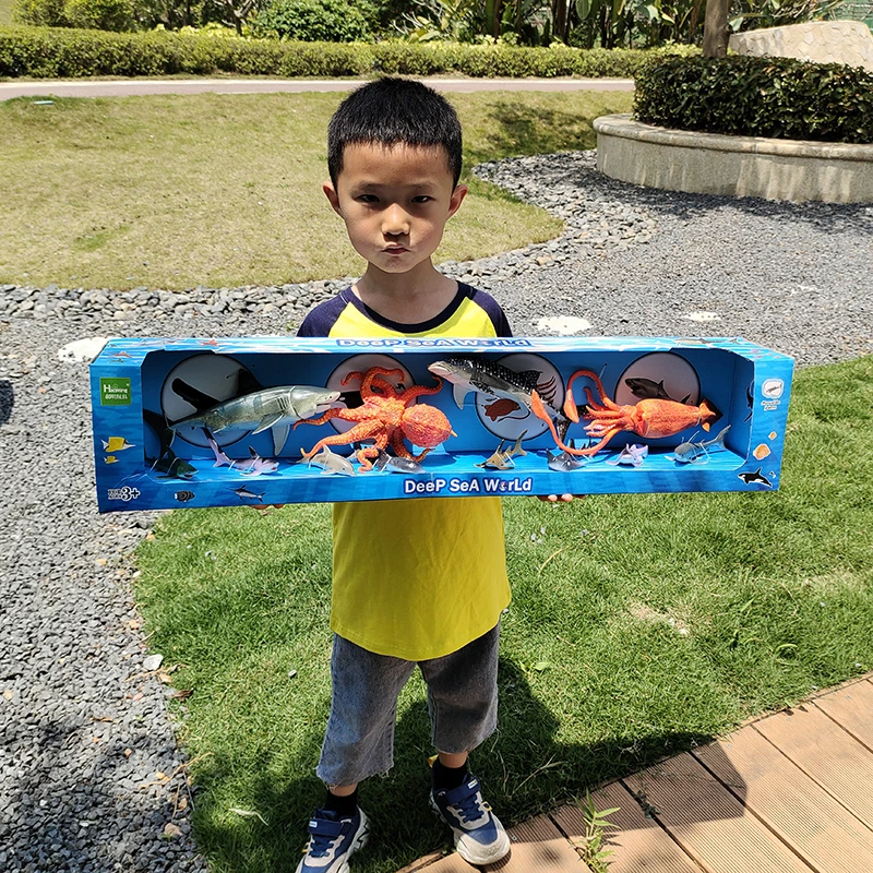 郝明仿真海洋动物模型关节可动鲨鱼八爪鱼鲸鲨鱿鱼中号套装礼盒玩