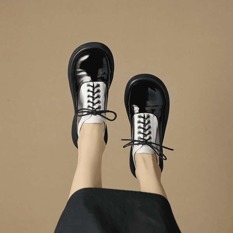 5CM粗跟厚底小众设计感圆头学院风小皮鞋女英伦风系带百搭单鞋女