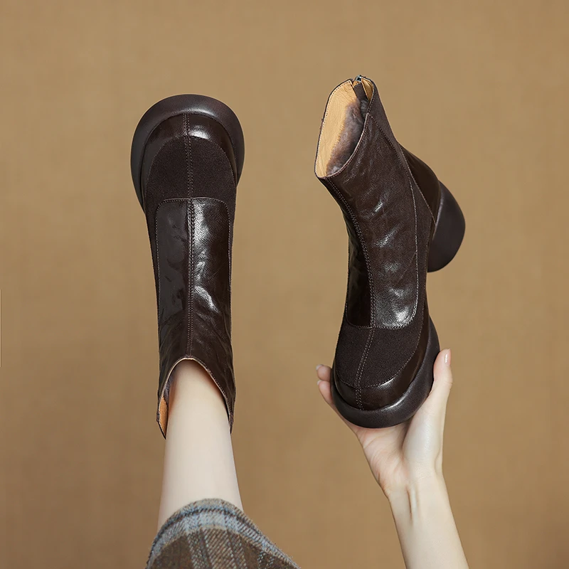 2025cm高跟复古短靴厚底加绒加厚冬季保暖英伦风小个子增高小码33