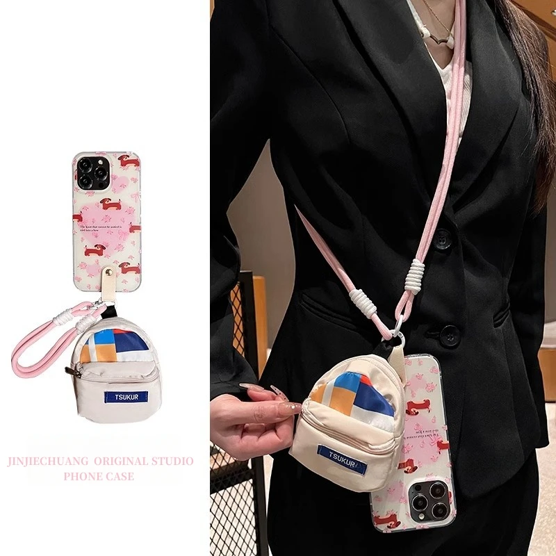 腊肠狗耳机包适用华为mate60pro/50手机壳p60pro/p40斜挎绳保护套