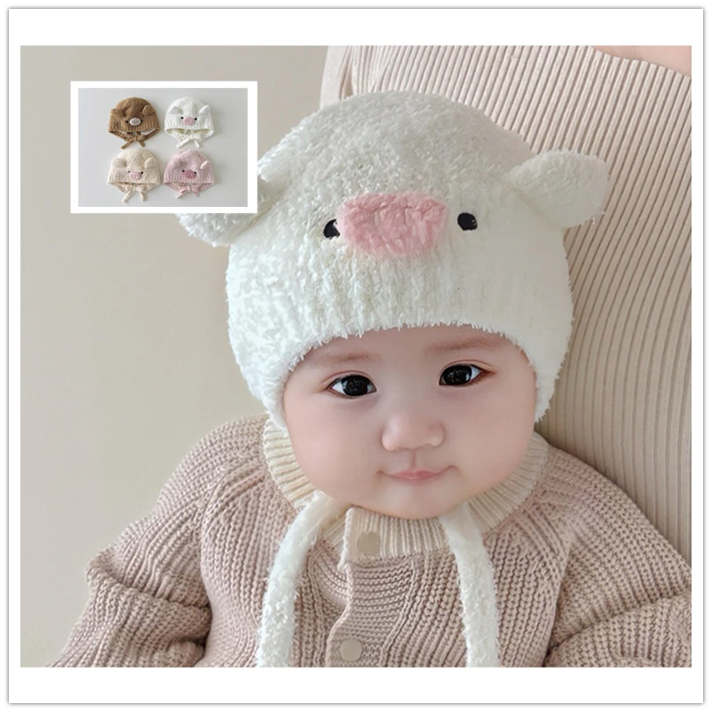 秋冬宝宝护耳可爱小猪帽毛绒超萌洋气时尚百搭男女童出游新款包头
