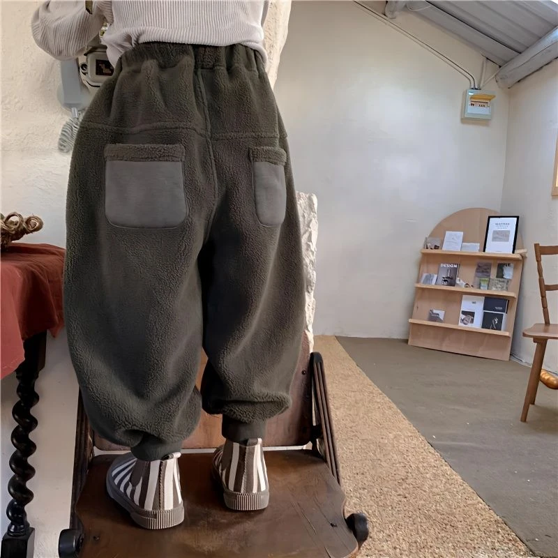 童装潮款Y儿童加绒裤子冬季奥利绒加厚韩版小童森系文艺灯笼裤松