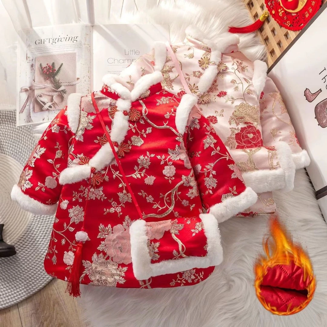 汉服女童冬款拜年服新年衣服儿童中国风龙年唐装过年宝宝周岁礼服