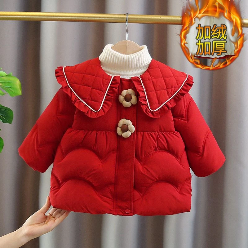 女童棉服外套冬装洋气加绒宝宝保暖棉衣儿童棉袄冬季小童装公主风