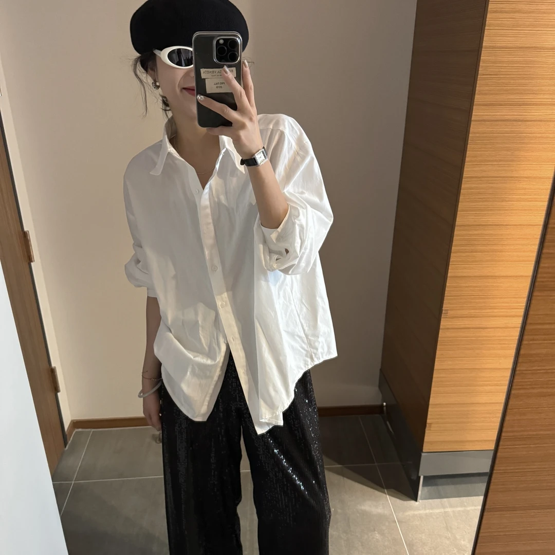 ｛귤 언니｝pr订制款必入丝滑宽松显瘦百搭长袖翻领衬衫