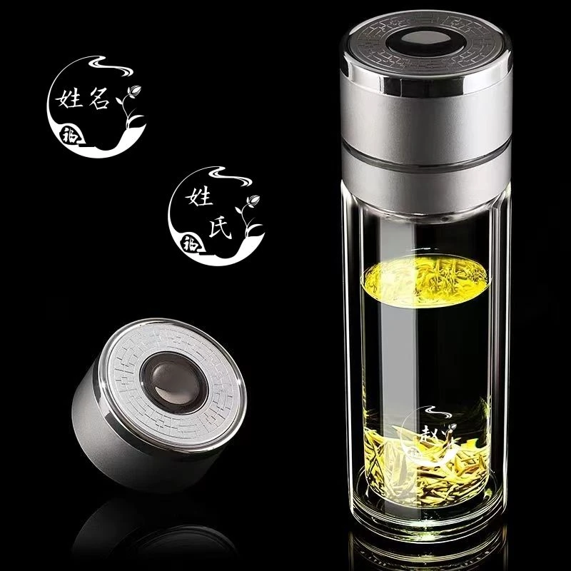2023一键开盖玻璃杯双层隔热司机专用水杯车载速开茶杯新款口杯子