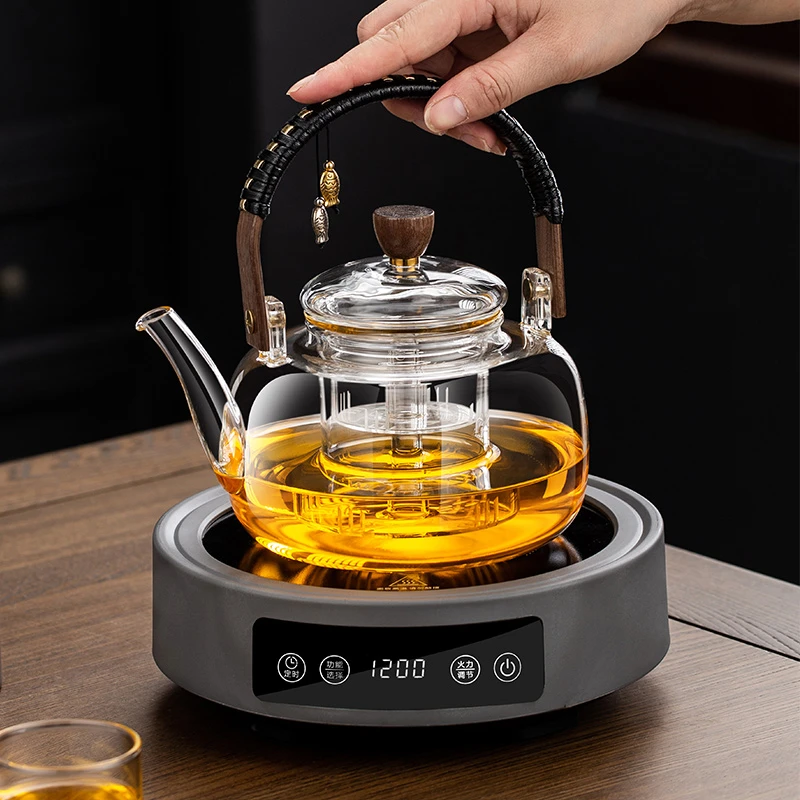 2025新款蒸煮茶壶耐热高硼硅玻璃家用办公提梁壶保温电陶炉套装