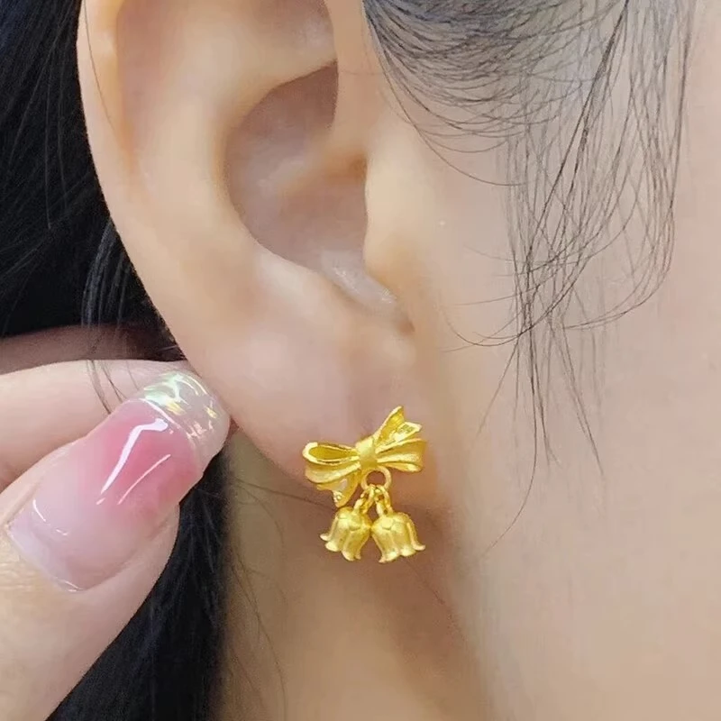 铜合金耳饰 国风简约铃兰花耳钉女民族风精美磨砂耳饰个性不掉色