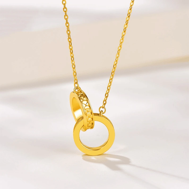 DF.Beauty 坠链均925银 龙鳞凤羽环环相扣套链女时尚百搭双环项链