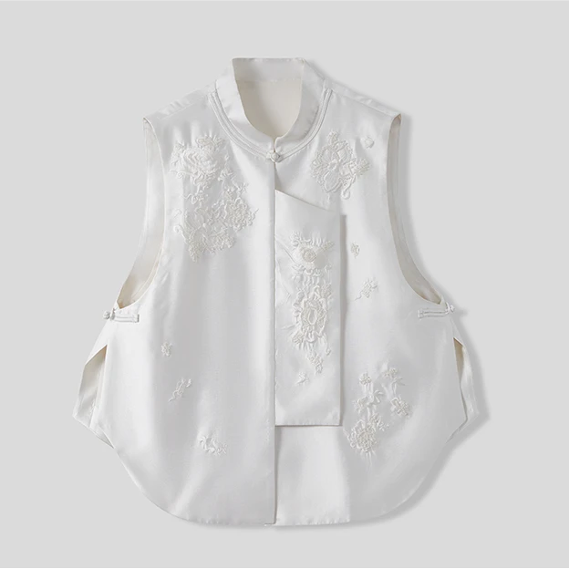 【梅不语眠】新中式重磅满分百搭小立领国风绣花马甲女ZZKDFHJL001