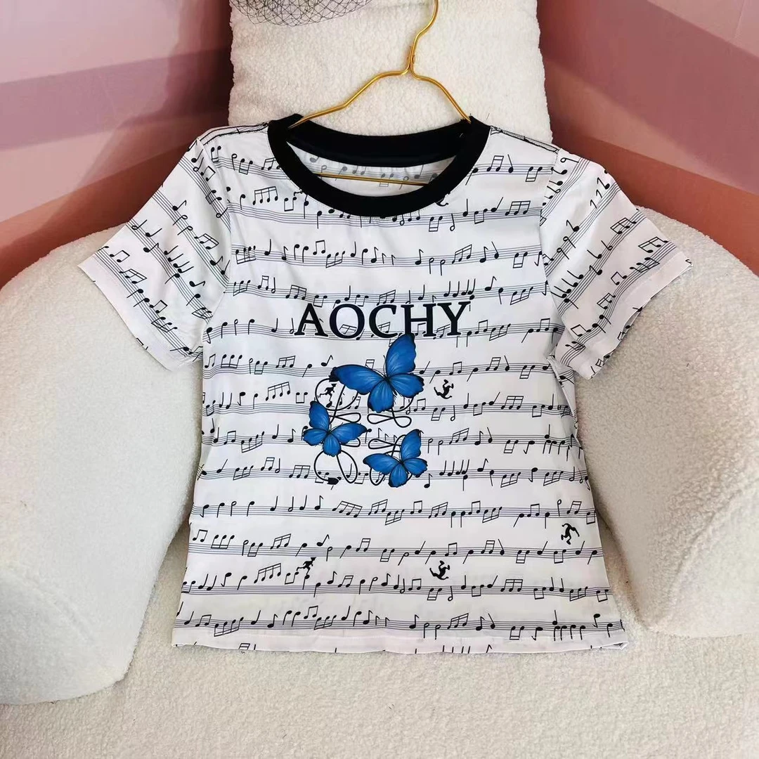 【真丝】‘’音乐蝴蝶‘’桑蚕丝上衣 印花短袖轻奢休闲T恤女春夏新款