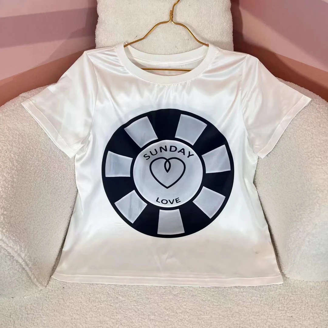 【真丝】‘’爱心盘‘’桑蚕丝上衣 时尚印花短袖轻奢潮流T恤女春夏新款