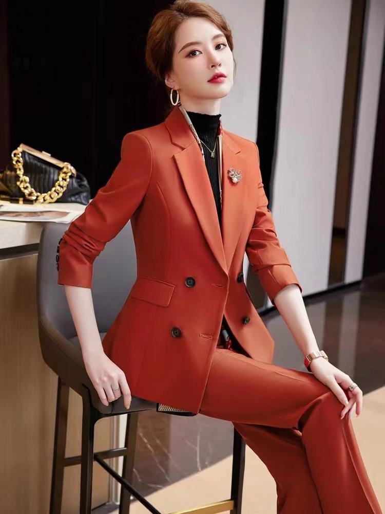 职业西装套装女秋冬新款2023气质高级感双排扣西服外套通勤工作服